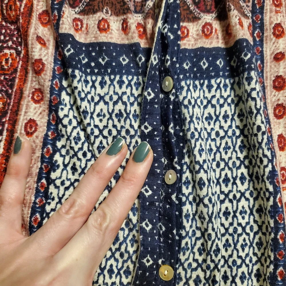 Lucky Brand Sleeveless boho button down tank Navy Blue and Red Size XS - Picture 5 of 15